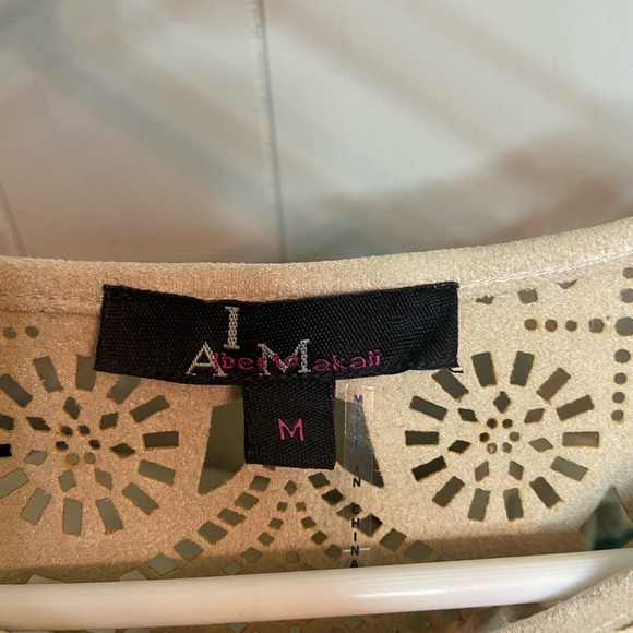 Alberto Makali tan ecru metallic studded Laser cutout ladies tunic medium med - Picture 5 of 8